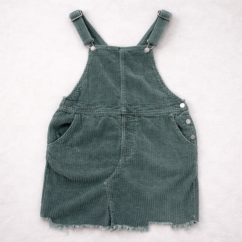 Peach Love California Corduroy Overall Dress Women M Green Pinafore Boho